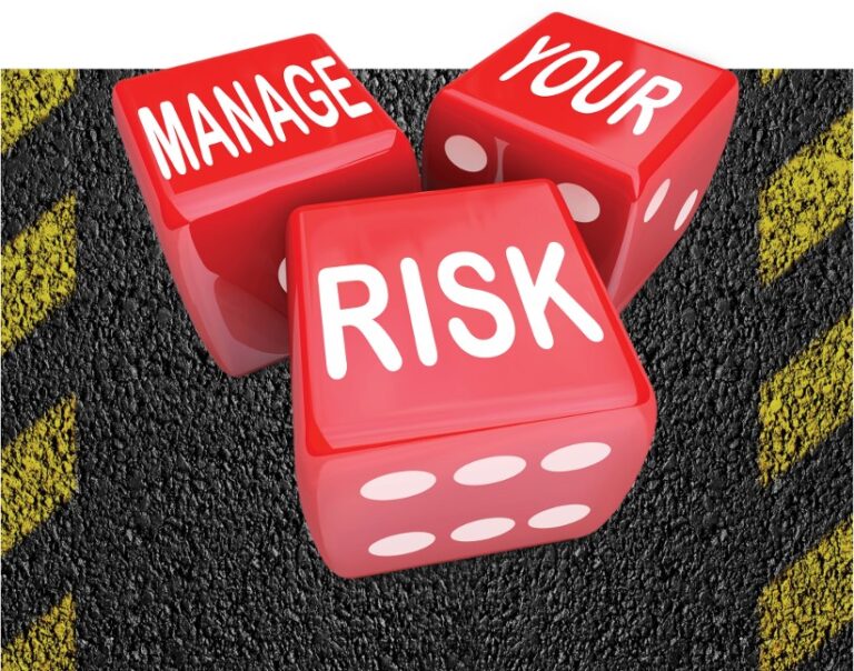 three dice saying manage your risk
