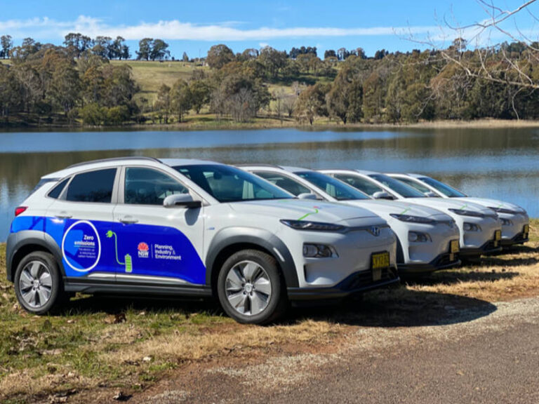 John Barlow, Senior Manager Fleet Operations with four of the Department of Planning, Industry and Environment’s 14 strong EV fleet.