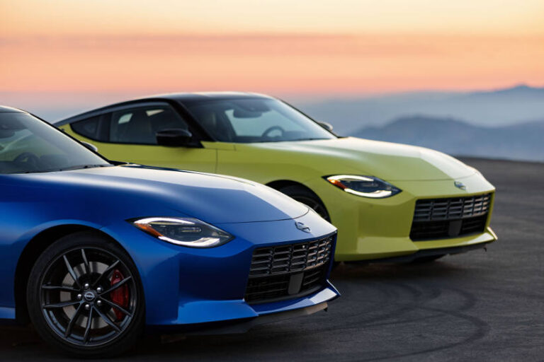 all new Nissan Z car in blue and yellow