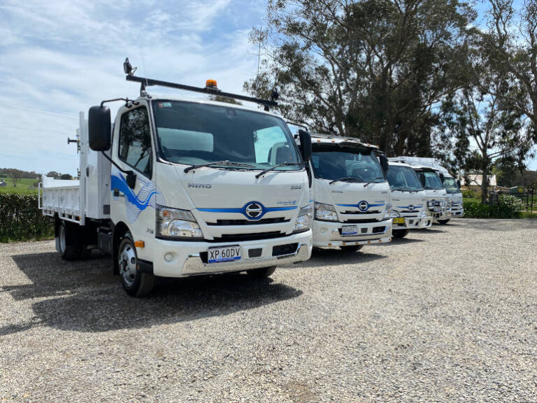 Hino Hybrid trucks with different body styles